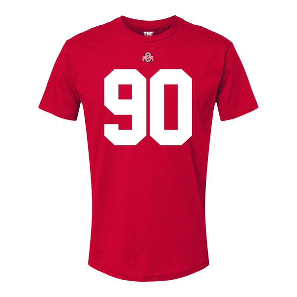 Ohio State Buckeyes Eric Mensah #90 Student Athlete Football T-Shirt - Front View
