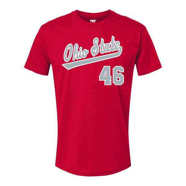 Ohio State Buckeyes Baseball Student Athlete T-Shirt #46 Zach Fjelstad - Front View