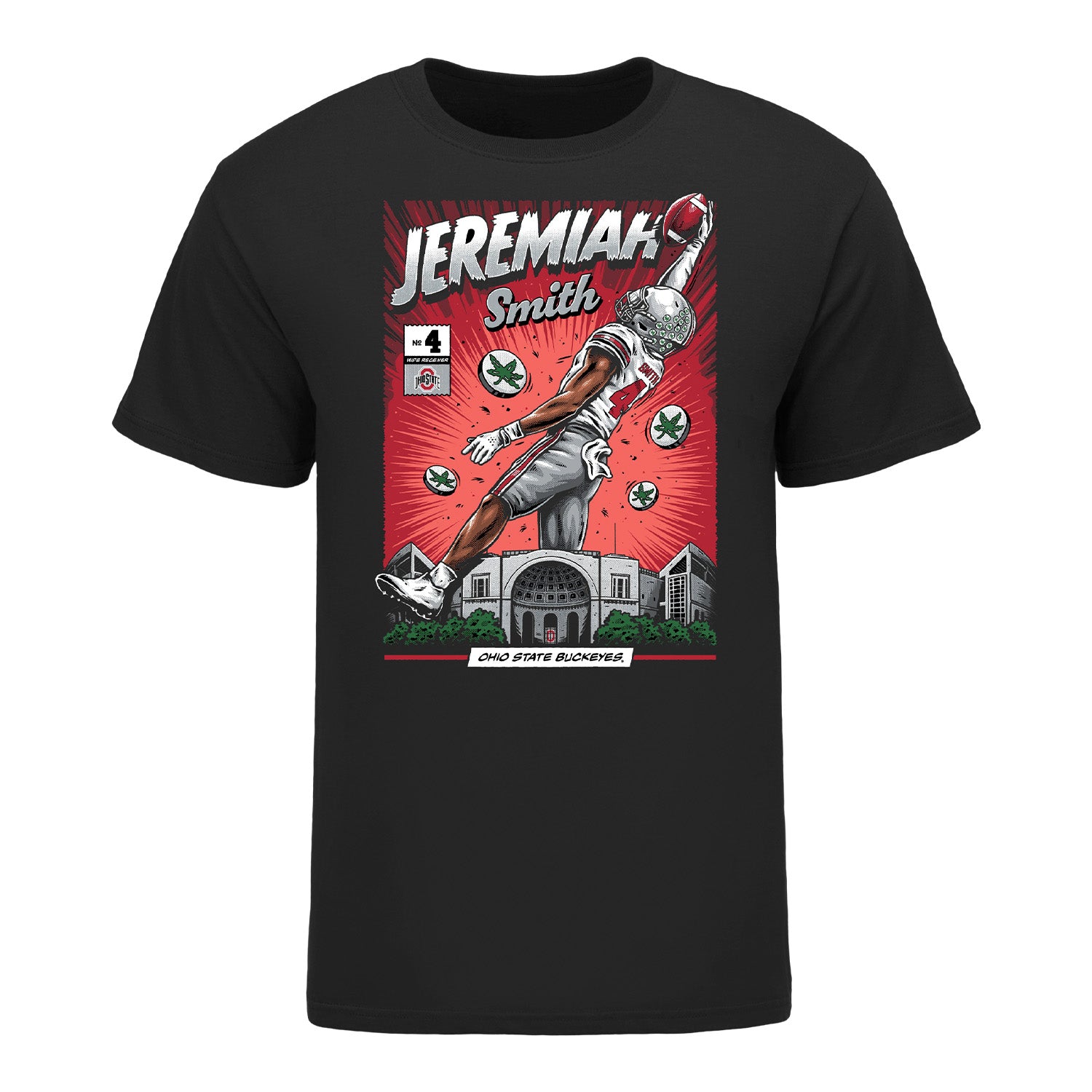 Ohio State Buckeyes #4 Jeremiah Smith NIL Comic T-Shirt - Front View