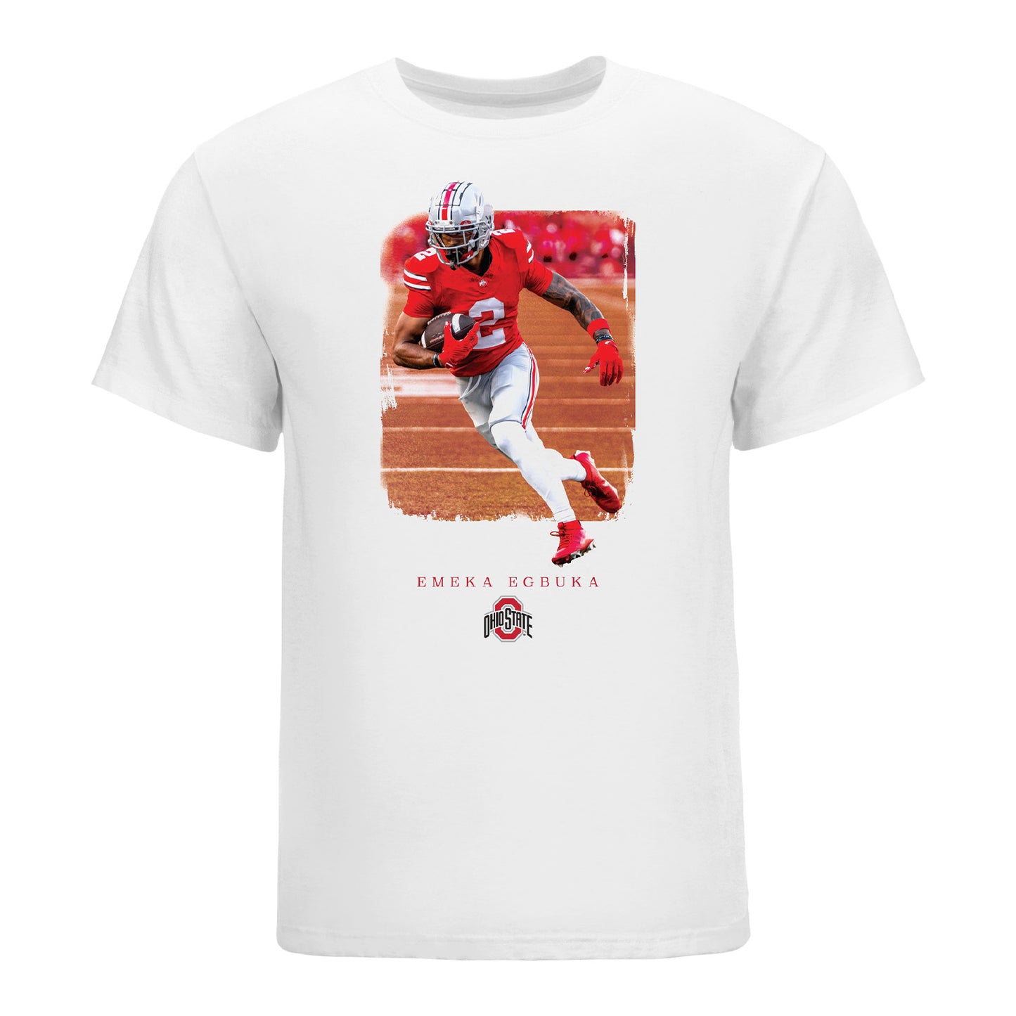 Ohio State Buckeyes Football Student Athlete Spotlight T-Shirt #2 Emeka Egbuka - Front View