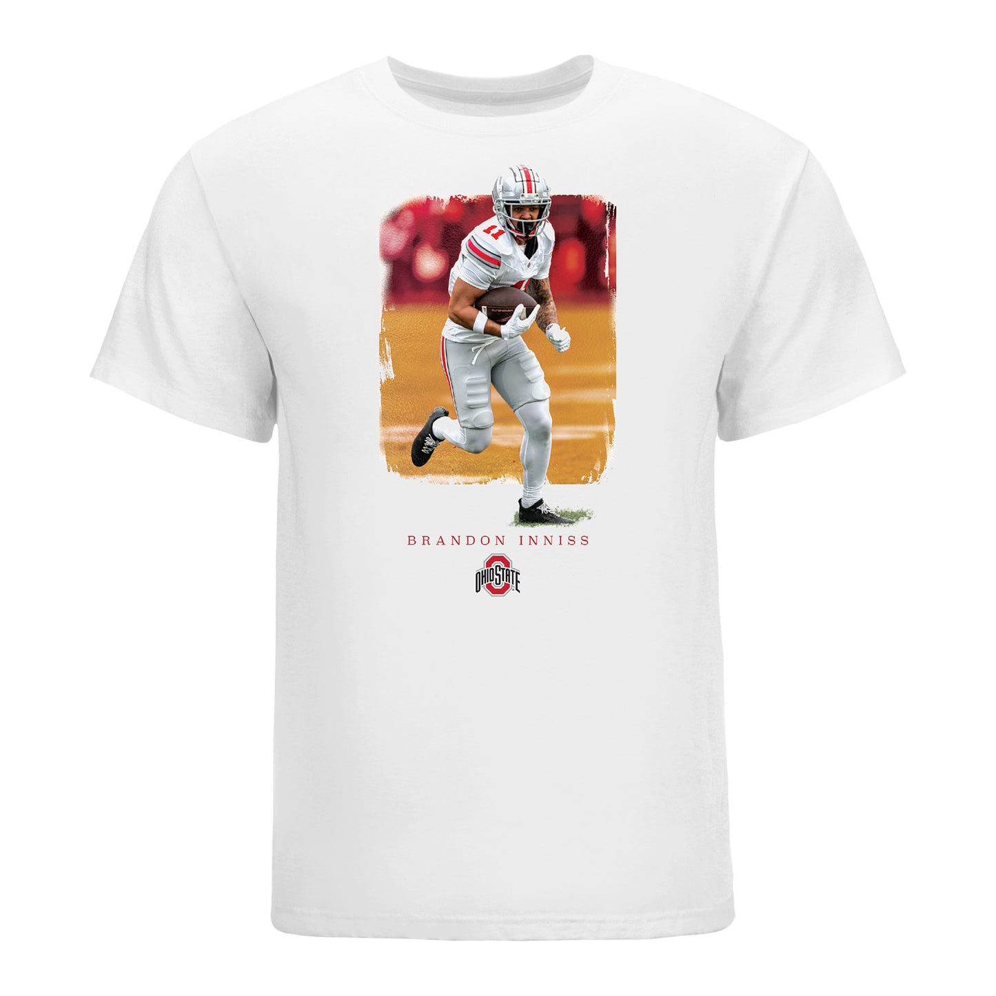 Ohio State Buckeyes Football Student Athlete Spotlight T-Shirt #11 Brandon Inniss - Front View