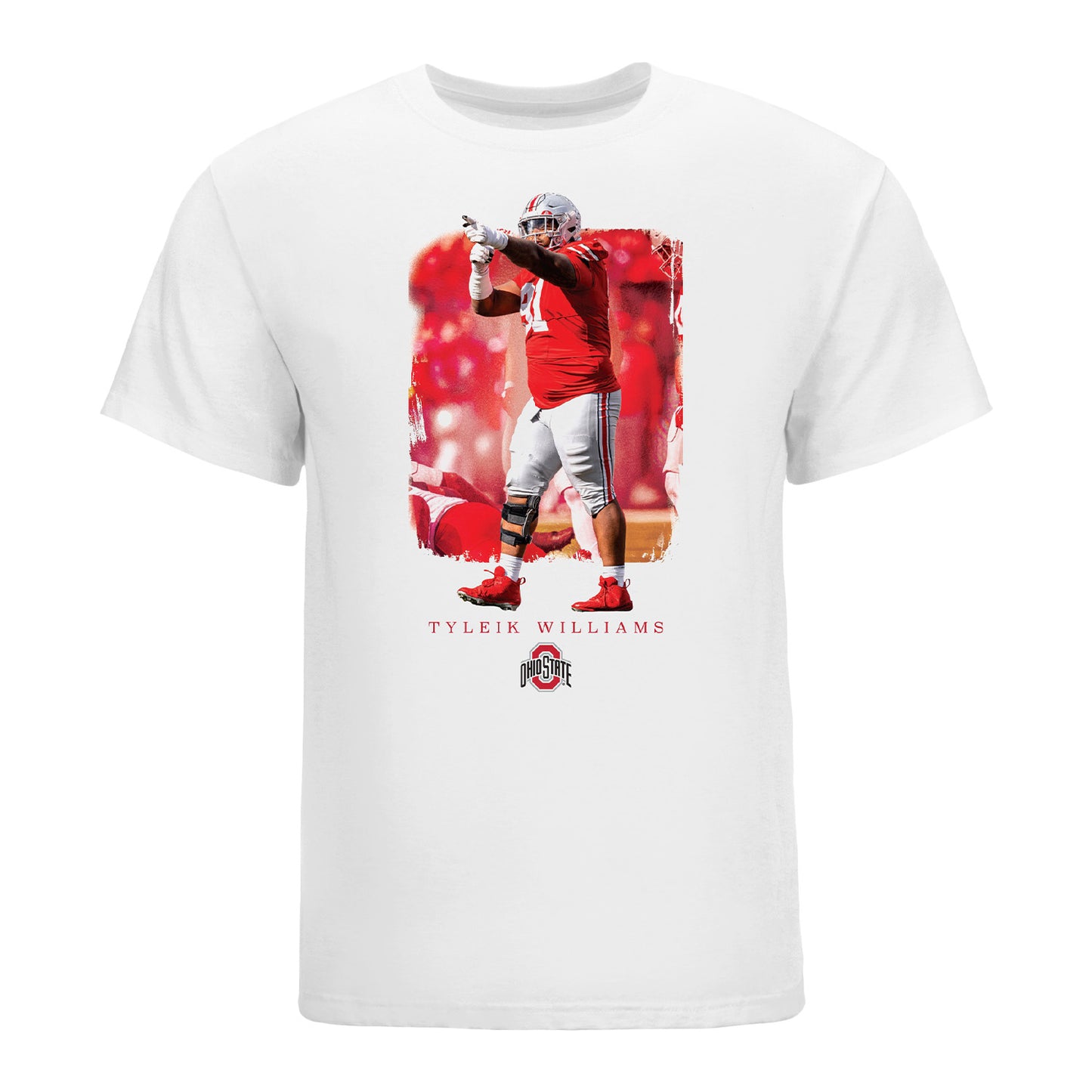 Ohio State Buckeyes Football Student Athlete Spotlight T-Shirt #91 Tyleik Williams - Front View