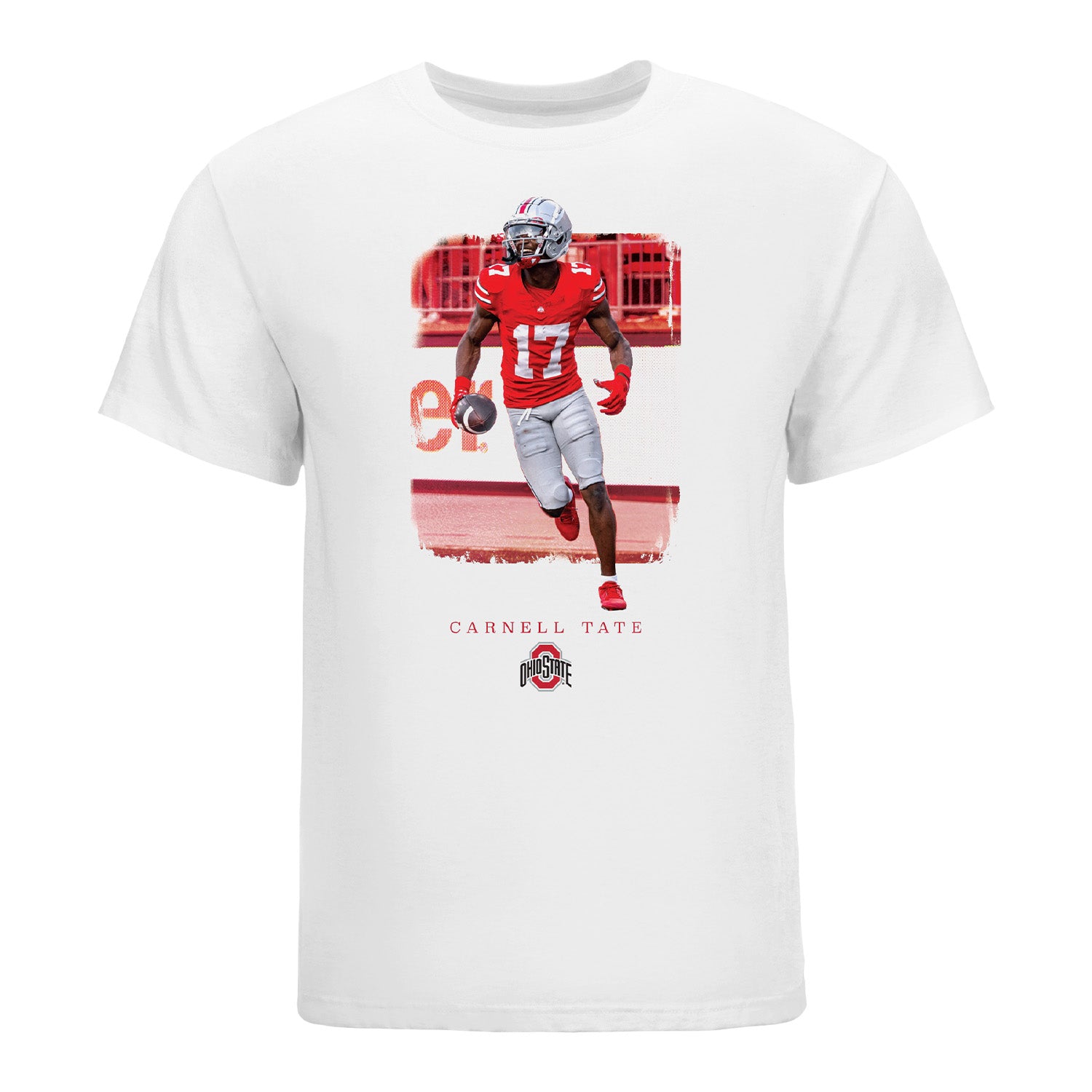 Ohio State Buckeyes Football Student Athlete Spotlight T-Shirt #17 Carnell Tate - Front View