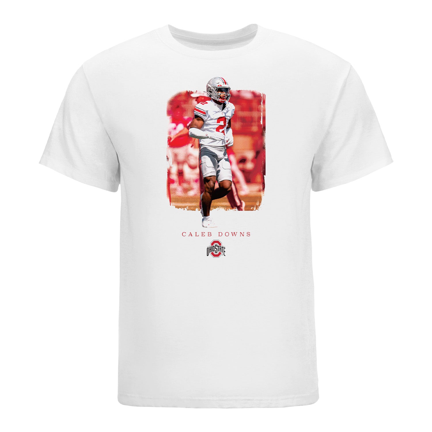 Ohio State Buckeyes Football Student Athlete Spotlight T-Shirt #2 Caleb Downs - Front View