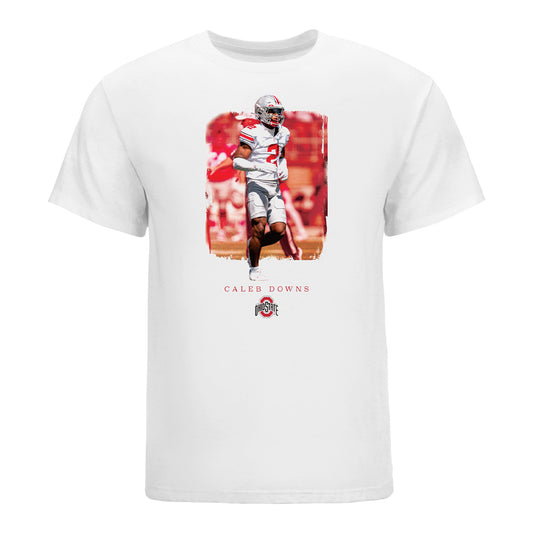 Ohio State Buckeyes Football Student Athlete Spotlight T-Shirt #2 Caleb Downs - Front View