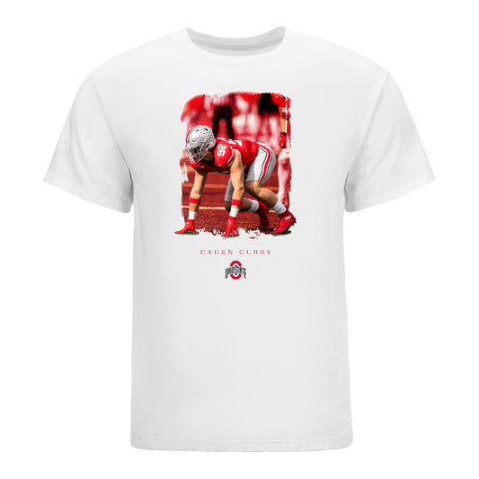 Ohio State Buckeyes Football Student Athlete Spotlight T-Shirt #92 Caden Curry - Front View