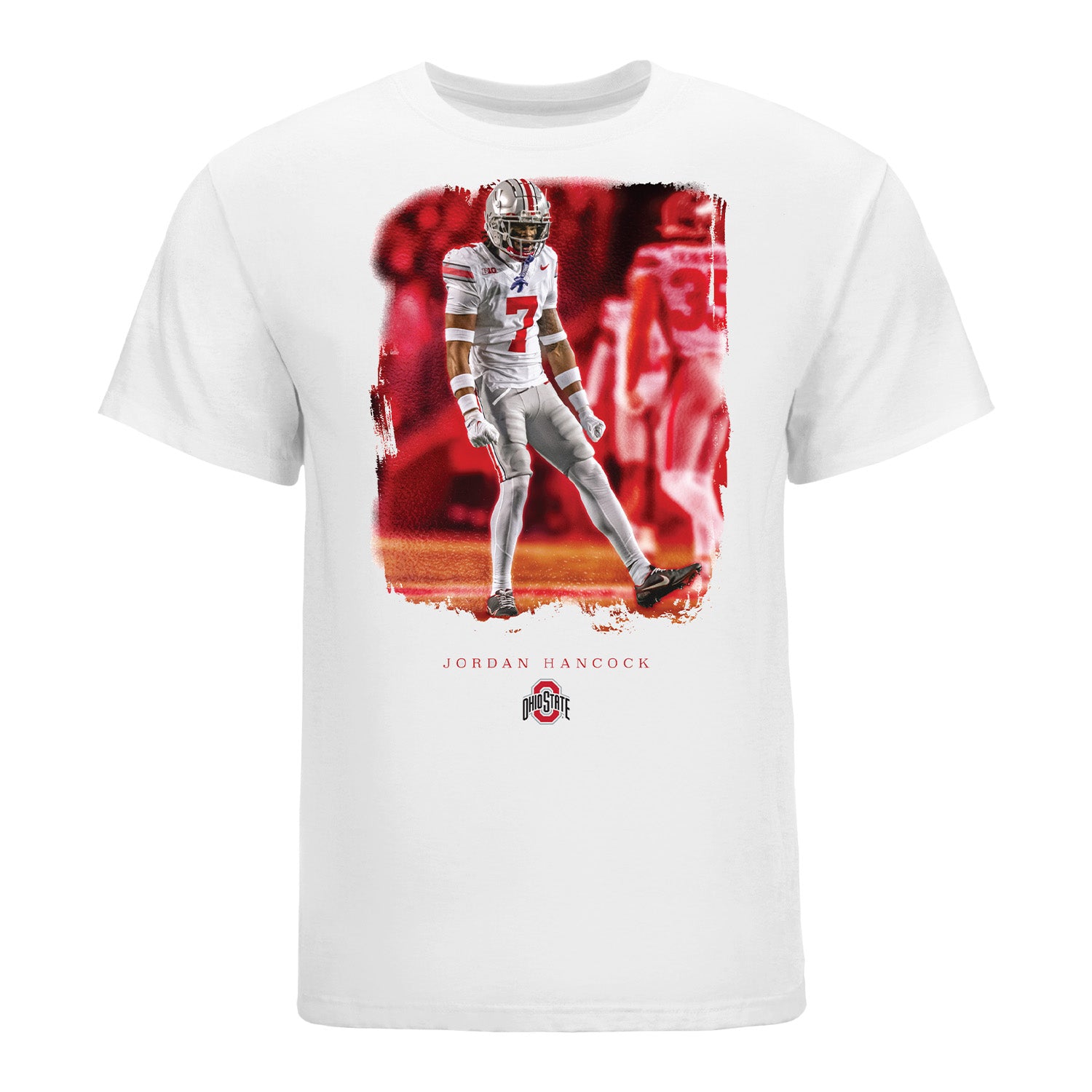 Ohio State Buckeyes Football Student Athlete Spotlight T-Shirt #7 Jordan Hancock - Front View