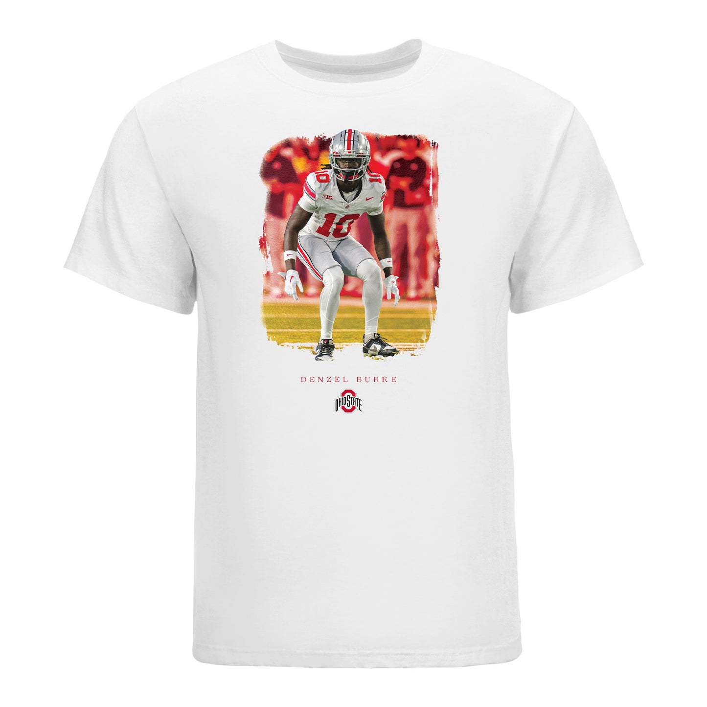 Ohio State Buckeyes Football Student Athlete Spotlight T-Shirt #10 Denzel Burke - Front View