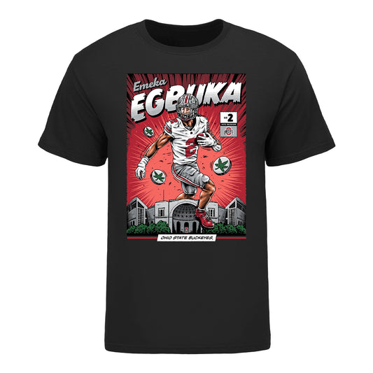 Ohio State Buckeyes #2 Emeka Egbuka NIL Comic T-Shirt - Front View