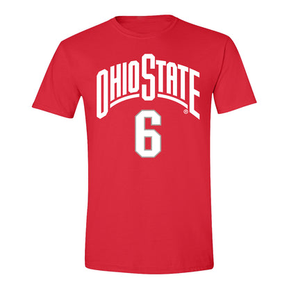 Ohio State Buckeyes Men's Basketball Student Athlete #6 Ques Glover T-Shirt - Front View