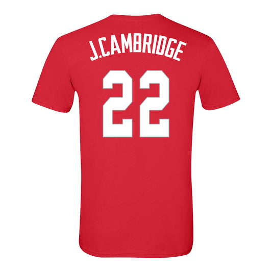 Ohio State Buckeyes Women's Basketball Student Athlete #22 Jaloni Cambridge T-Shirt In Scarlet - Back View