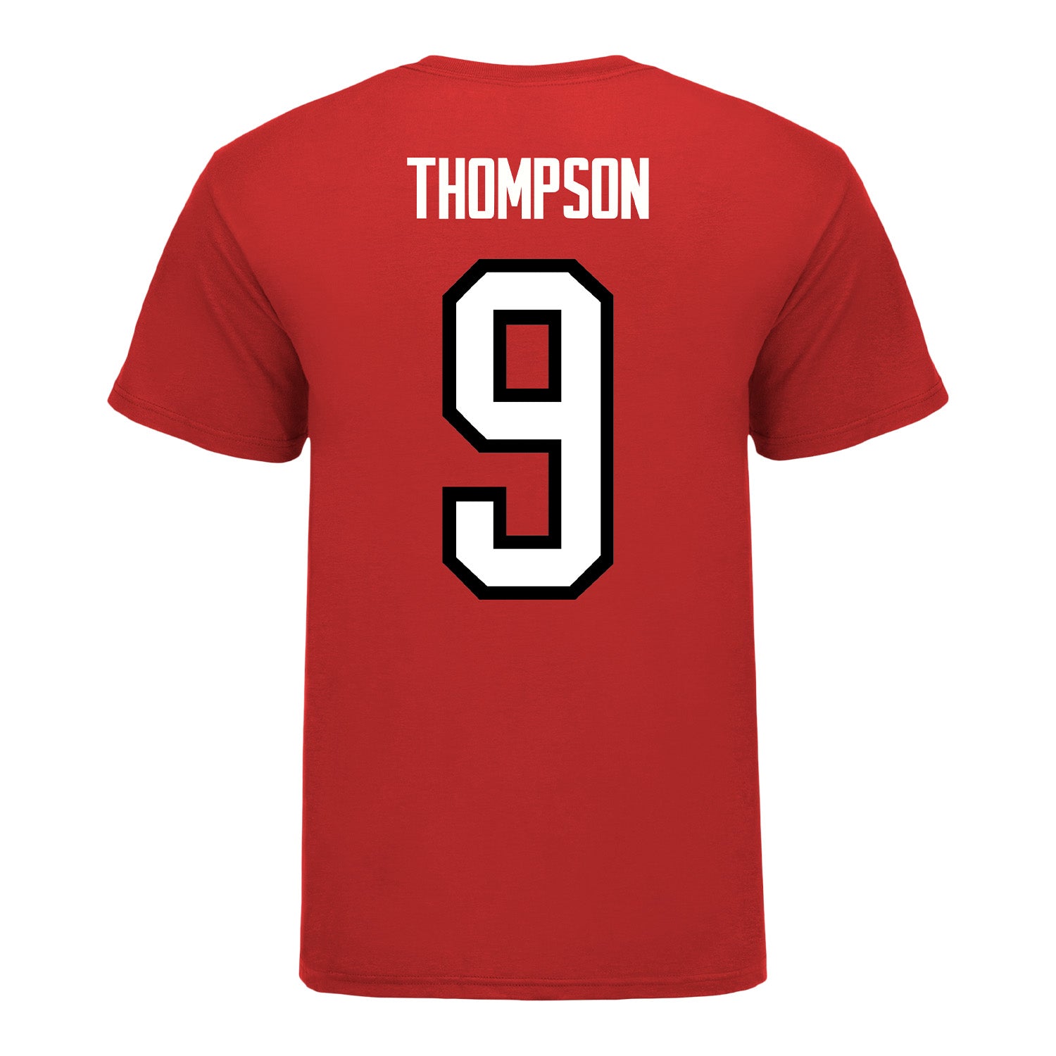 Ohio State Buckeyes Men's Hockey Student Athlete #9 Riley Thompson T-Shirt In Red - Back View