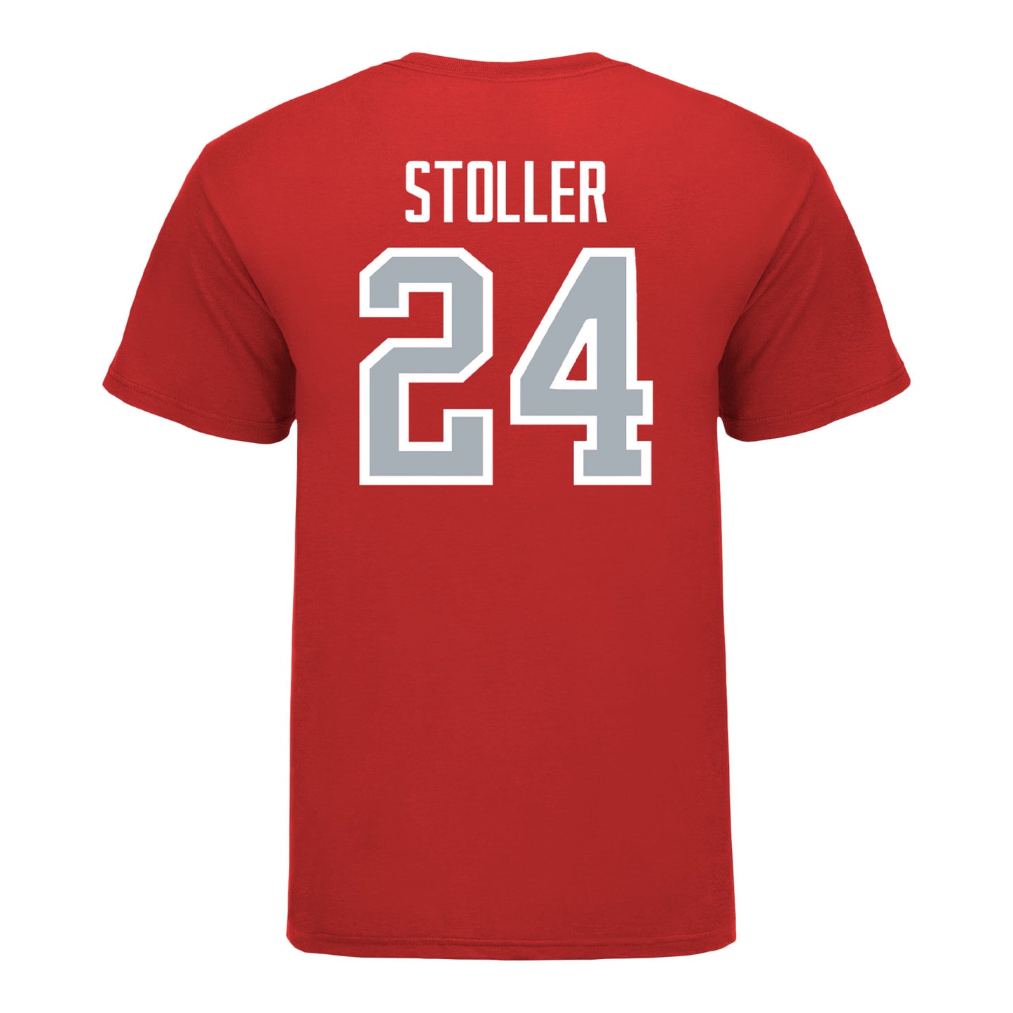 Ohio State Buckeyes Men's Soccer Student Athlete T-Shirt #24 RJ Stoller In Red - Back View