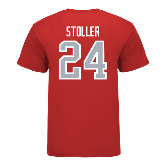 Ohio State Buckeyes Men's Soccer Student Athlete T-Shirt #24 RJ Stoller In Red - Back View