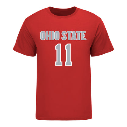 Ohio State Buckeyes Men's Soccer Student Athlete T-Shirt #11 Luciano Pechota In Red - Front View