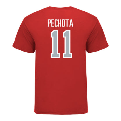 Ohio State Buckeyes Men's Soccer Student Athlete T-Shirt #11 Luciano Pechota In Red - Back View