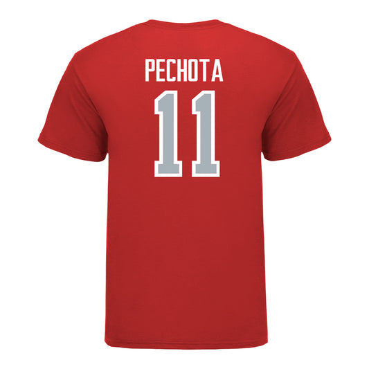 Ohio State Buckeyes Men's Soccer Student Athlete T-Shirt #11 Luciano Pechota In Red - Back View