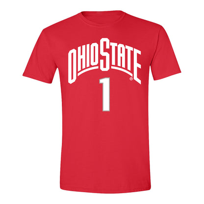 Ohio State Buckeyes Men's Basketball Student Athlete #1 Meechie Johnson Jr. T-Shirt - Front View