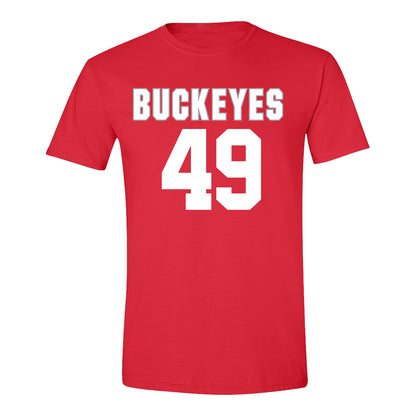 Ohio State Buckeyes Men's Lacrosse Student Athlete #49 Joe Matan T-Shirt - Front View