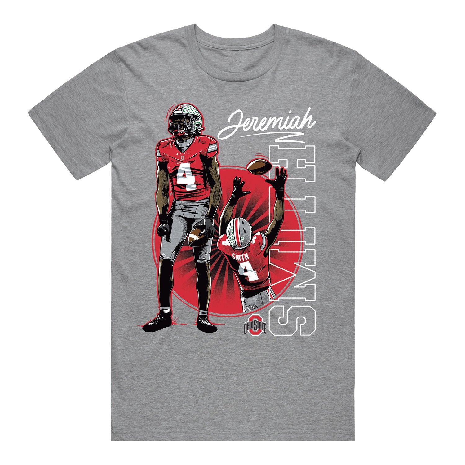 Ohio State Buckeyes Football Student Athlete #4 Jeremiah Smith Sketch T-Shirt - Front