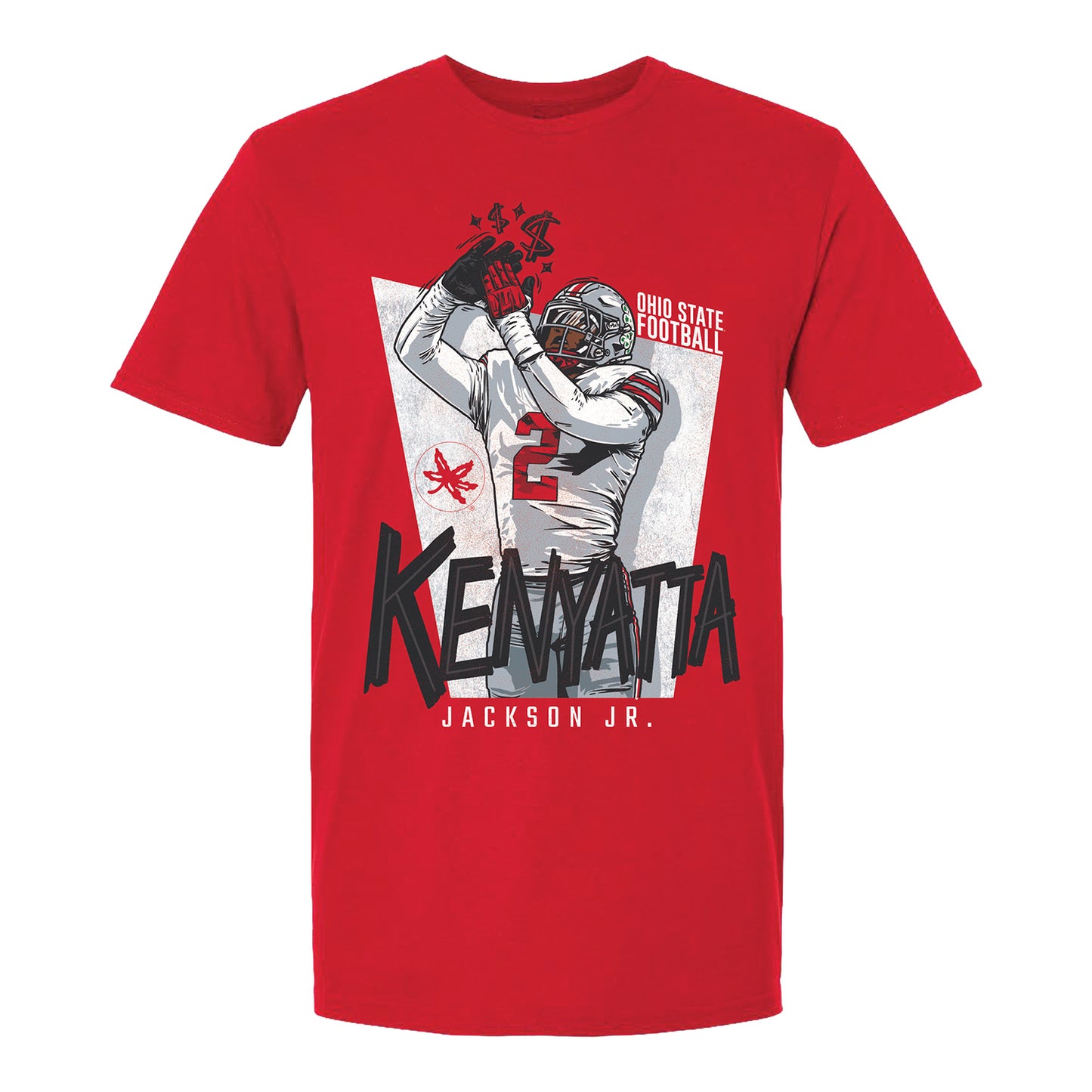 Ohio State Buckeyes Football Student Athlete #2 Kenyatta Jackson Jr. Sack Celebration T-Shirt - Front