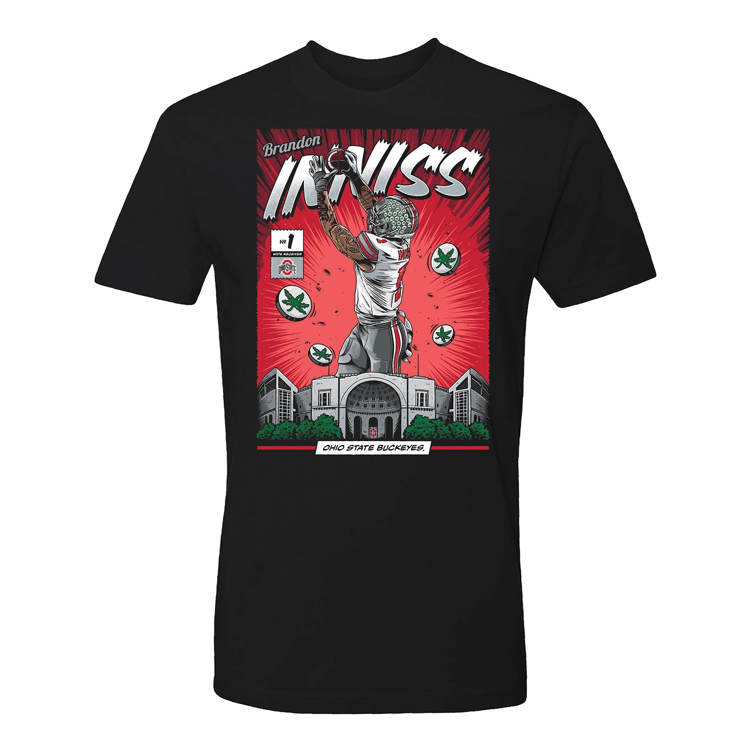 Ohio State Buckeyes Football Student Athlete #1 Brandon Inniss Comic T-Shirt - Front