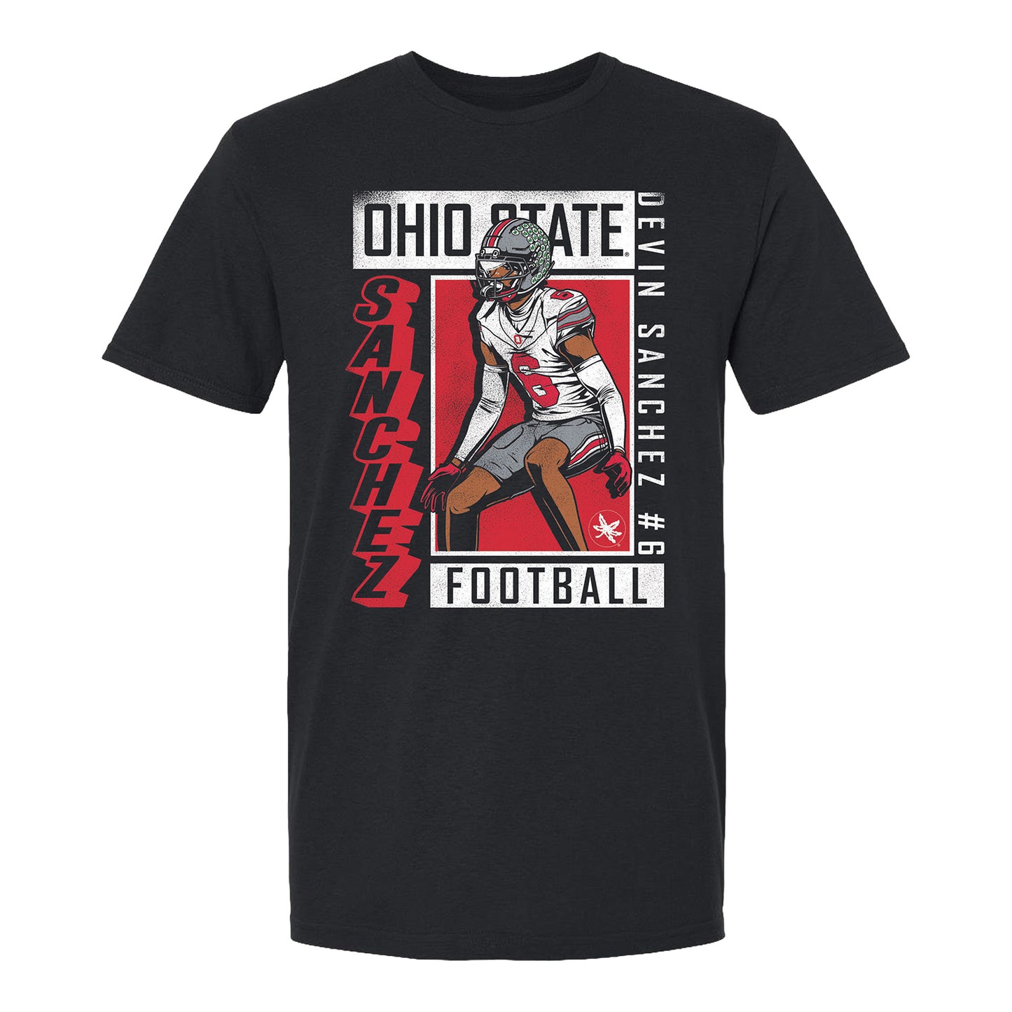 Ohio State Buckeyes Football Student Athlete #6 Devin Sanchez Box T-Shirt - Front