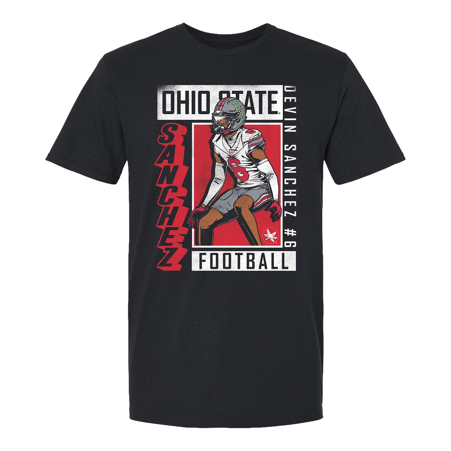 Ohio State Buckeyes Football Student Athlete #6 Devin Sanchez Box T-Shirt - Front