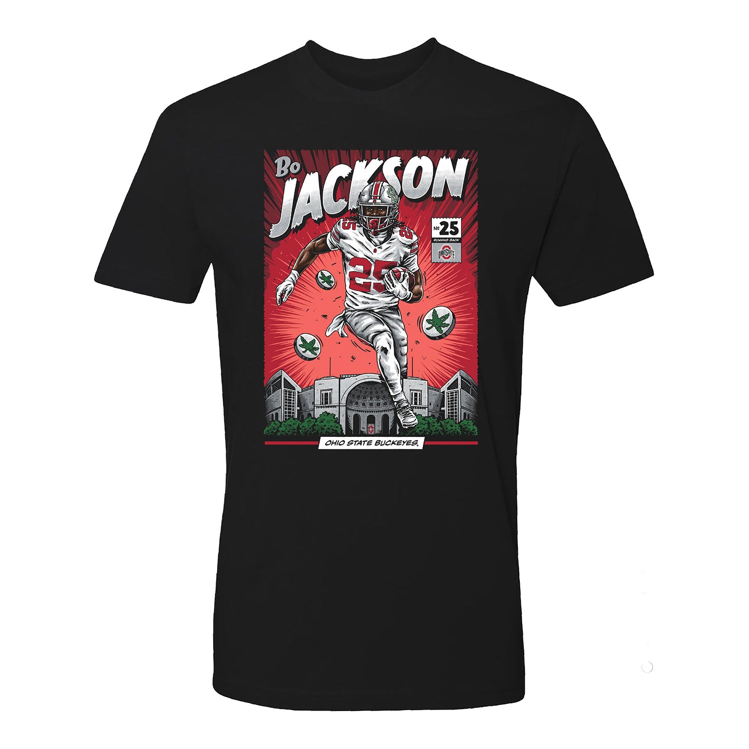 Ohio State Buckeyes Football Student Athlete #25 Bo Jackson Comic T-Shirt - Front