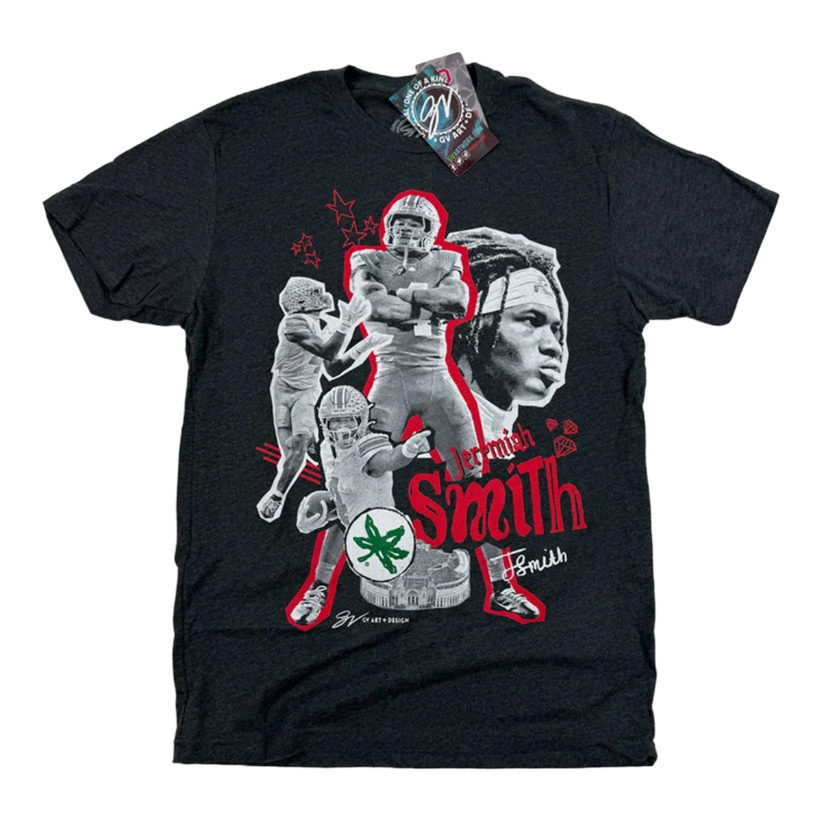 Ohio State Buckeyes GV Art & Design #4 Jeremiah Smith Cutout Collage T-Shirt - Front View