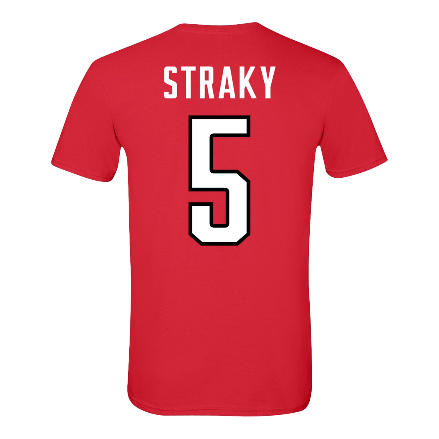 Ohio State Buckeyes Men's Hockey Student Athlete #5 Ethan Straky T-Shirt - Back View