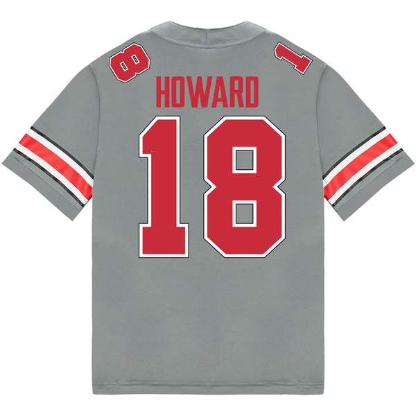 Ohio State Buckeyes Nike #18 Will Howard Student Athlete Gray Football Jersey - Back View