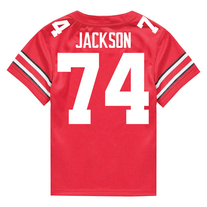 Ohio State Buckeyes Nike #74 Donovan Jackson Student Athlete Scarlet Football Jersey - Back View