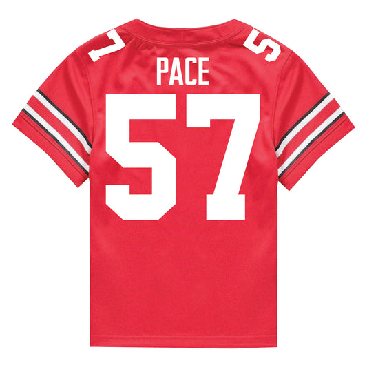 Ohio State Buckeyes Nike #57 Jalen Pace Student Athlete Scarlet Football Jersey - Back View