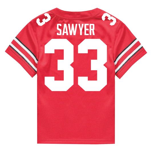 Youth Ohio State Buckeyes #33 Jack Sawyer Student Athlete Football Jersey - Back View