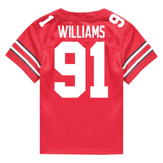 Youth Ohio State Buckeyes #91 Tyleik Williams Student Athlete Football Jersey - Back View