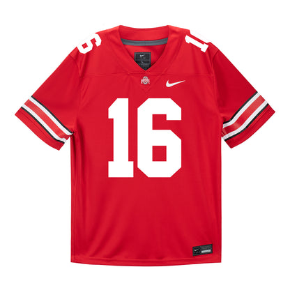 Ohio State Buckeyes Nike #16 Keenan Nelson Jr. Student Athlete Scarlet Football Jersey - Front View