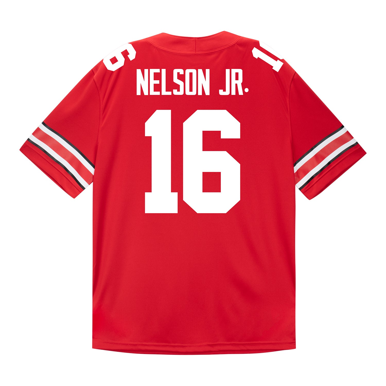 Ohio State Buckeyes Nike #16 Keenan Nelson Jr. Student Athlete Scarlet Football Jersey - Back View