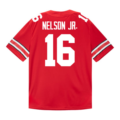 Ohio State Buckeyes Nike #16 Keenan Nelson Jr. Student Athlete Scarlet Football Jersey - Back View