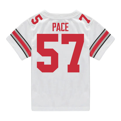 Ohio State Buckeyes Nike #57 Jalen Pace Student Athlete White Football Jersey - Back View