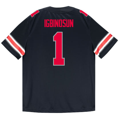 Ohio State Buckeyes Nike #1 Davison Igbinosun Student Athlete Black Football Jersey - Back View