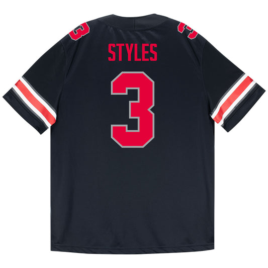 Ohio State Buckeyes Nike #3 Lorenzo Styles Student Athlete Black Football Jersey - Back View