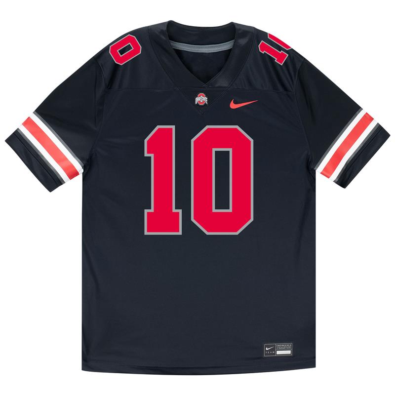 Youth Ohio State Buckeyes #10 Julian Sayin Student Athlete Football Black Jersey - Front View