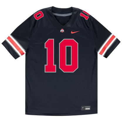 Youth Ohio State Buckeyes #10 Julian Sayin Student Athlete Football Black Jersey - Front View