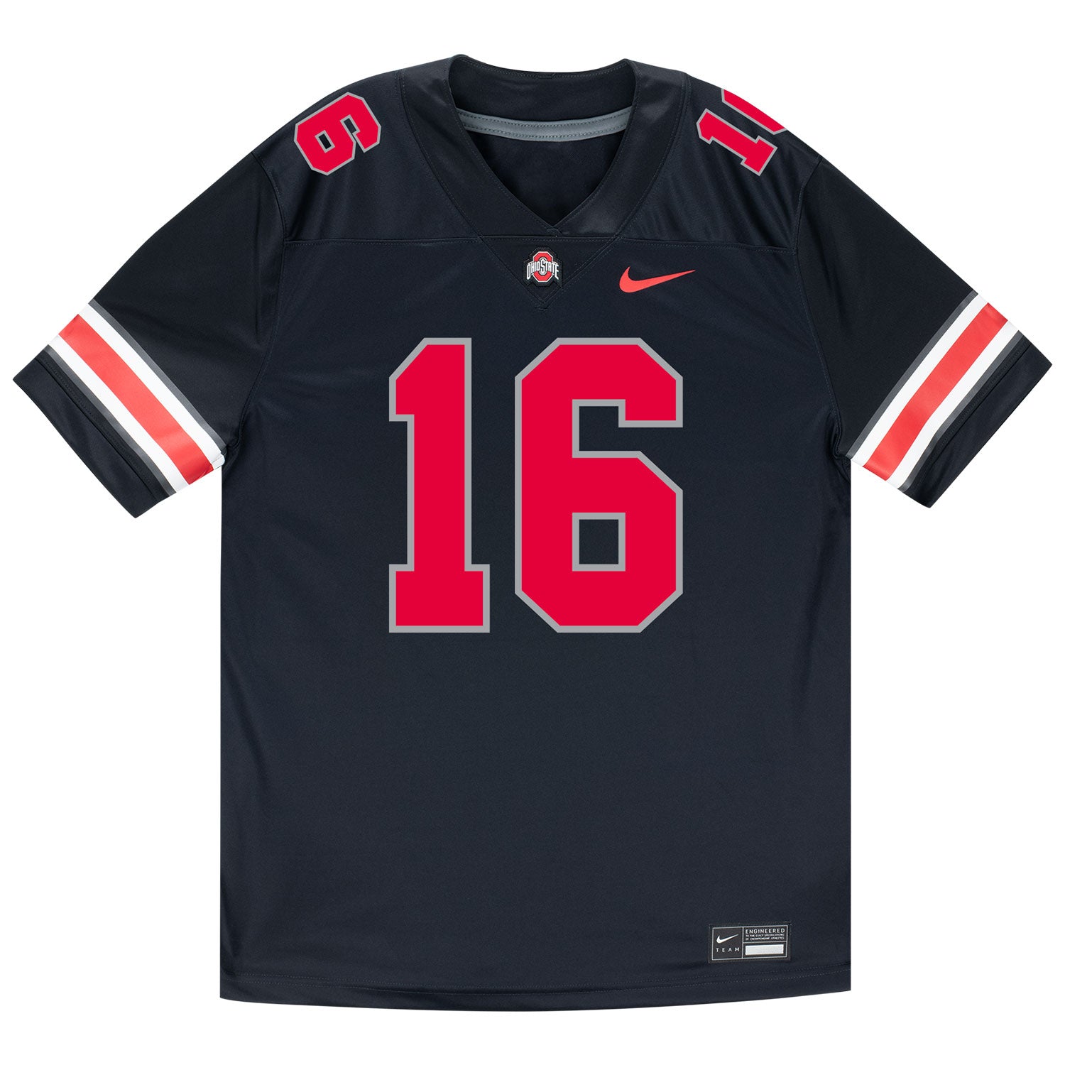 Ohio State Buckeyes Nike #16 Mason Maggs Student Athlete Black Football Jersey - Front View