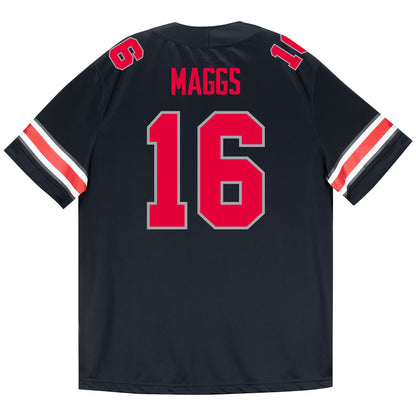 Ohio State Buckeyes Nike #16 Mason Maggs Student Athlete Black Football Jersey - Back View