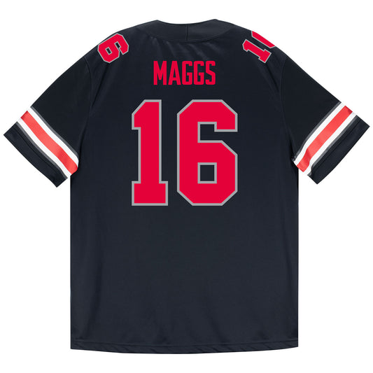 Ohio State Buckeyes Nike #16 Mason Maggs Student Athlete Black Football Jersey - Back View