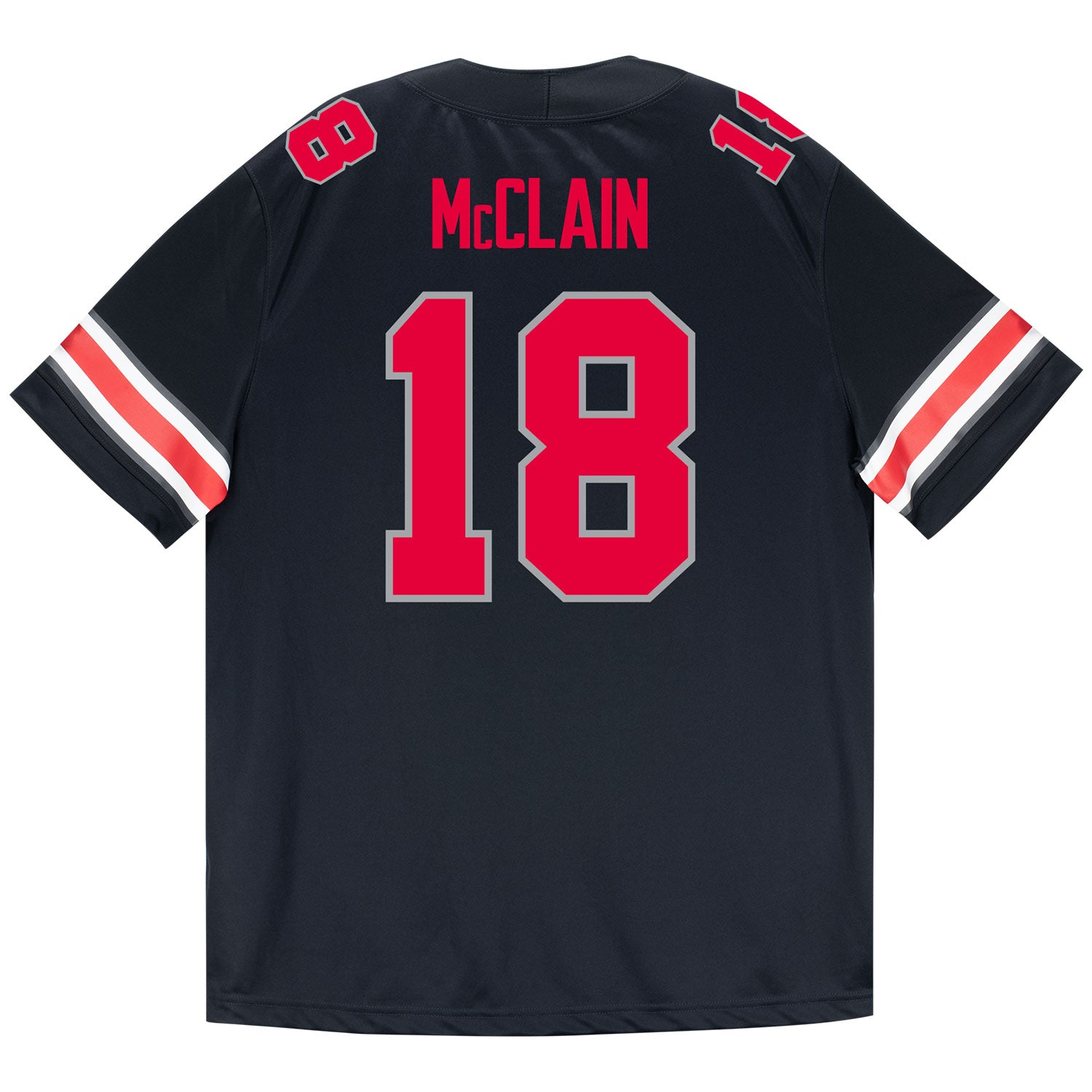 Ohio State Buckeyes Nike #18 Jaylen McClain Student Athlete Black Football Jersey - Back View
