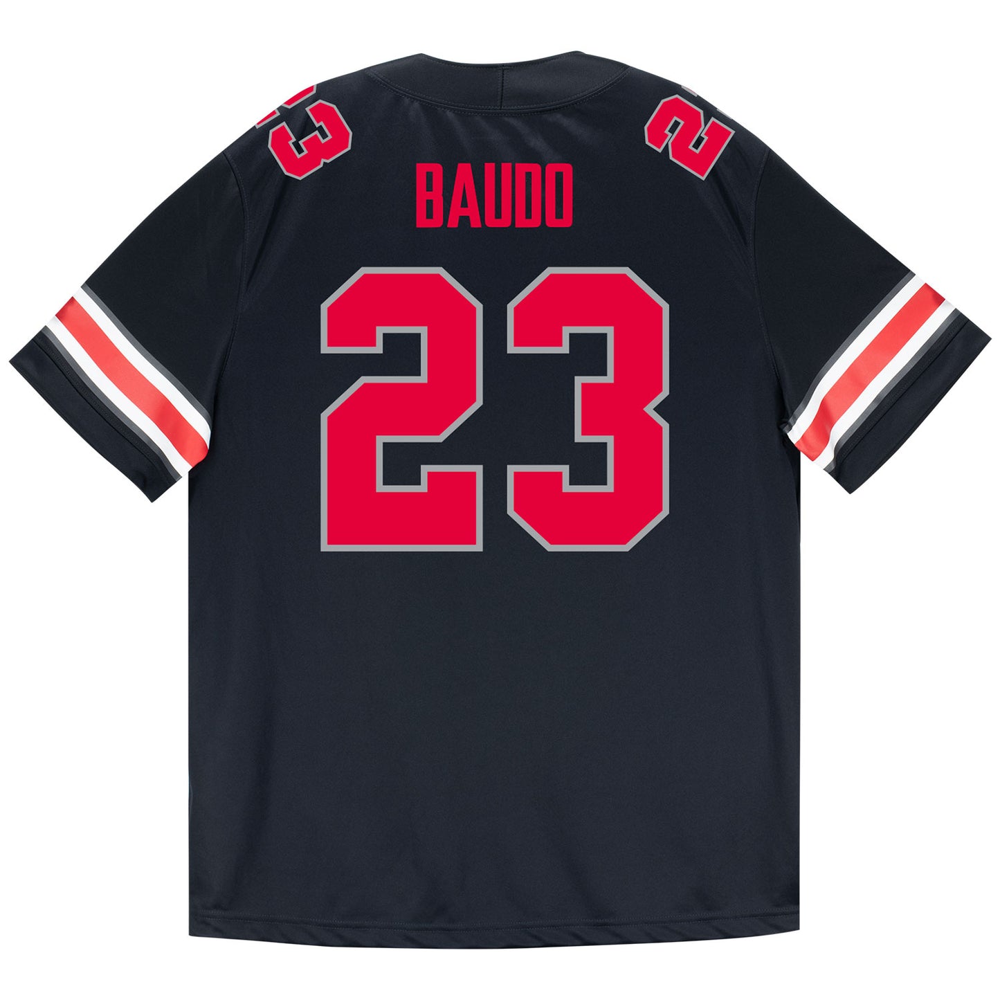 Ohio State Buckeyes Nike #23 Nolan Baudo Student Athlete Black Football Jersey - Back View