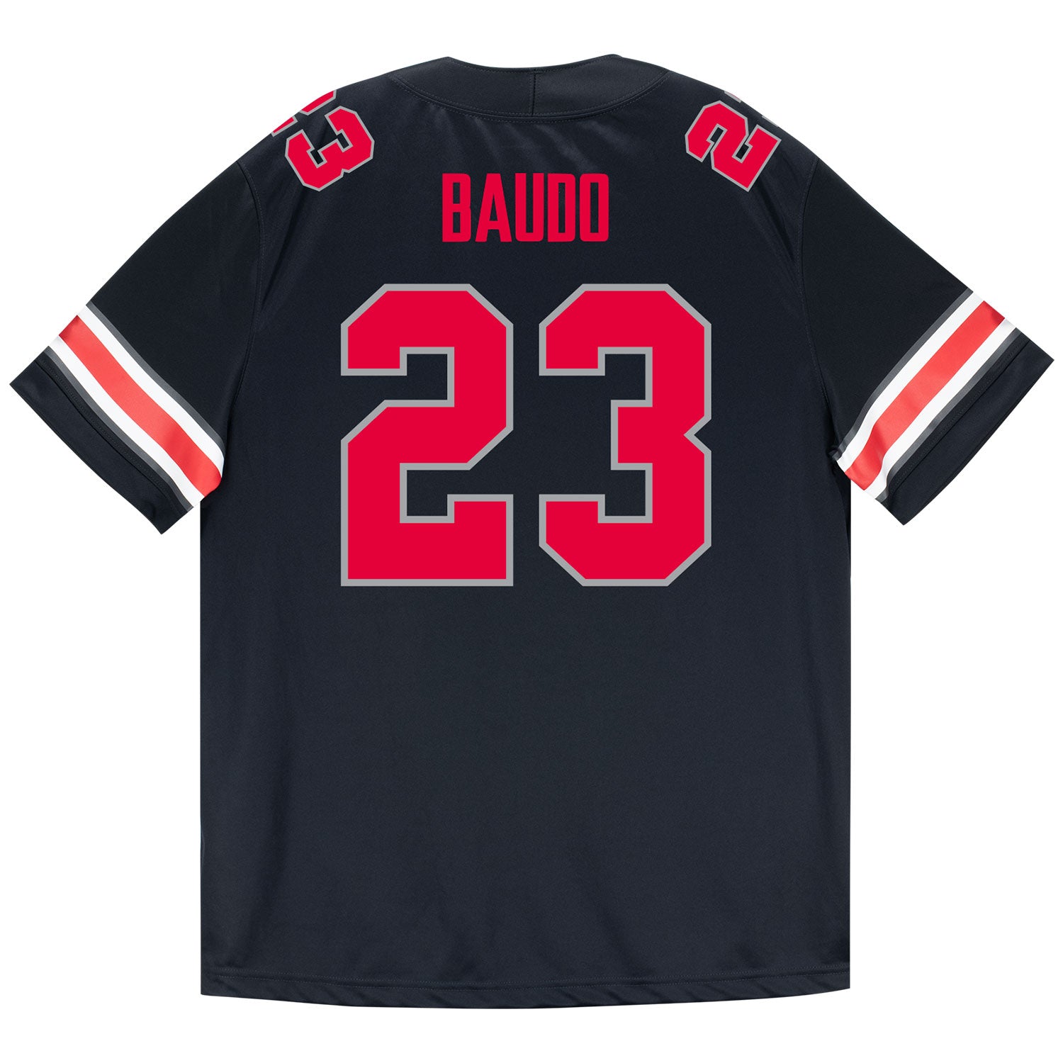 Ohio State Buckeyes Nike #23 Nolan Baudo Student Athlete Black Football Jersey - Back View